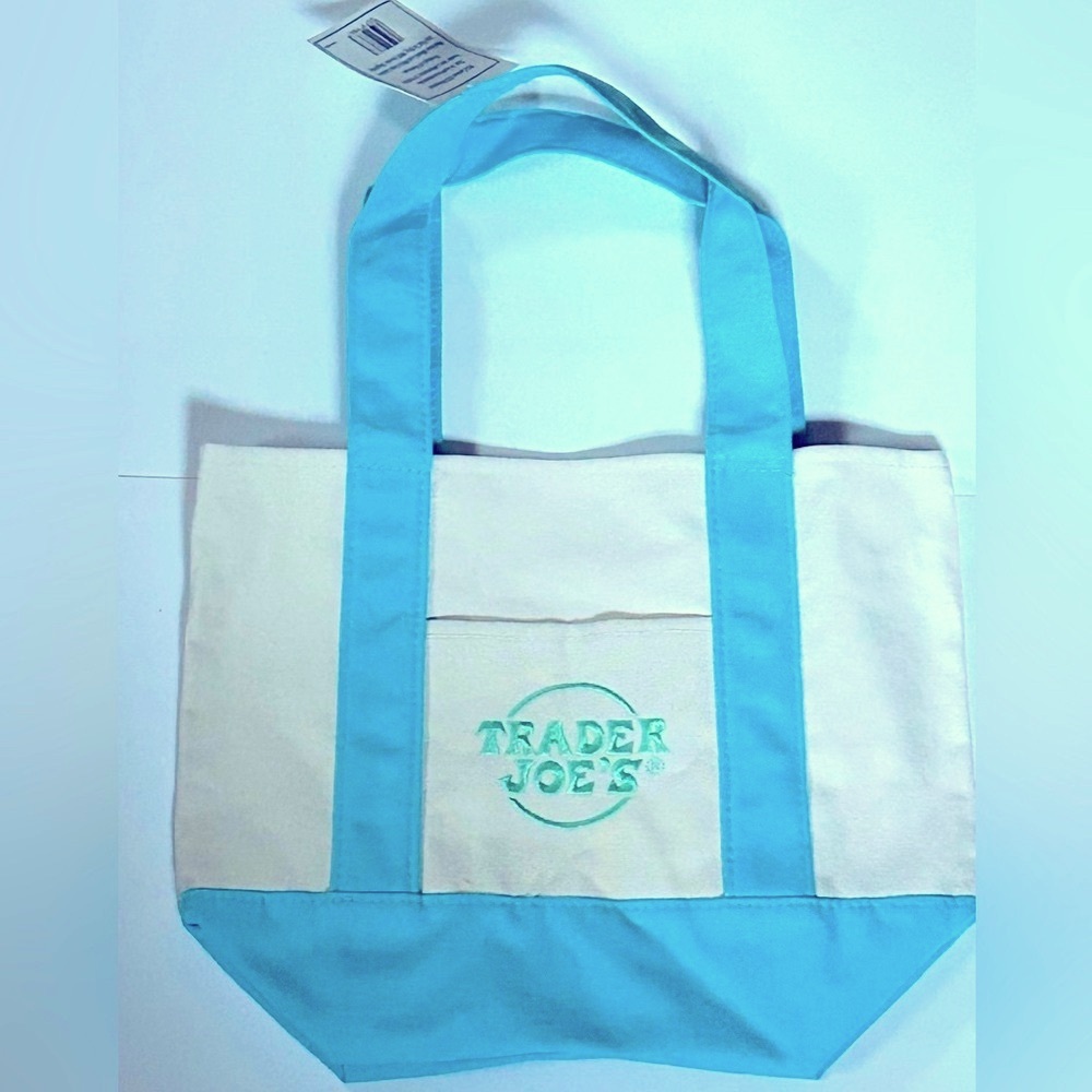 NEW!! Trader Joe’s Limited Edition Mini Pastel Blue Canvas Spring Tote Bag-(NWT)